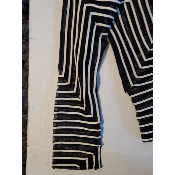 Damee Inc XL Sheer Retro Mesh Black White Geometric Striped Zip Up Jacket Shirt - Picture 4 of 9